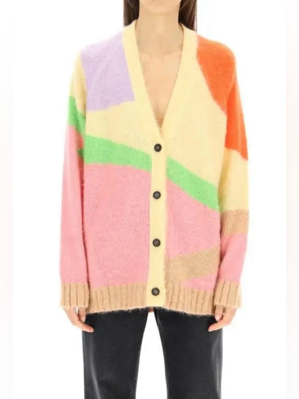 MSGM Multicolor Mohair-Blend Button Cardigan - Pink/Yellow/Green, S